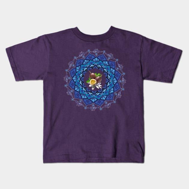 Passion fruit in blue mandala Kids T-Shirt by 100meaninglove100